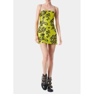 Alice + Olivia Tayla Neon Light Green Floral Jacquard Mini Dress, Size 10